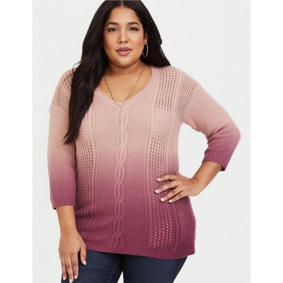 Torrid Blush Ombre V-Neck Dip Dye Tunic Sweater Size pm - Picture 13 of 13